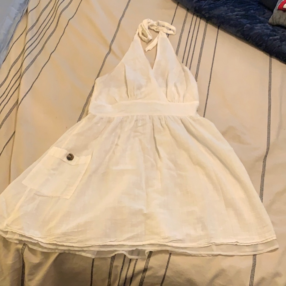 American Eagle linen halter sun dress small white